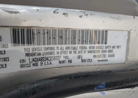 2004 Jeep Grand Cherokee Laredo z USA, uszkodzony, nr VIN 1J4GX48S34C258227